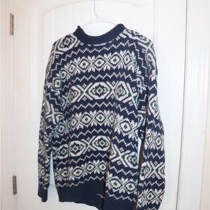 Navy and White Patterned Men's Sweater